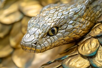 Fototapeta premium Portrait of a Snake in Closeup Representing the Chinese Zodiac Year.