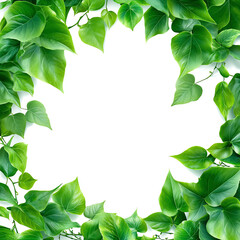 A lush, green frame of leaves creating a vibrant natural border against a clean white background.