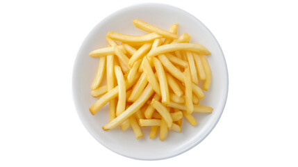 French fries on a white plate isolated on transparent background