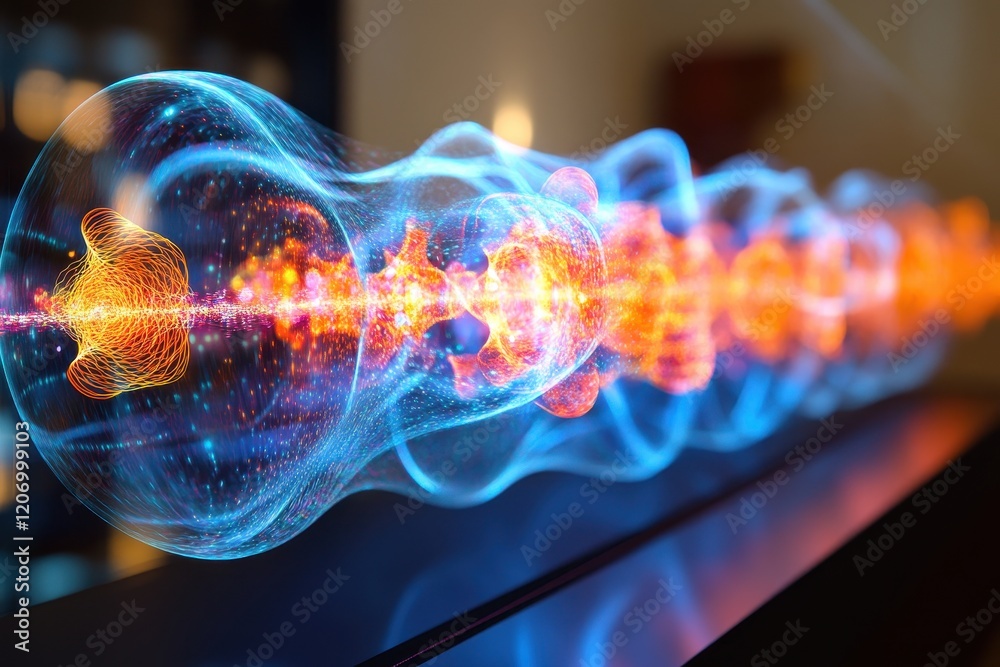 Wall mural futuristic quantum energy visualization with vibrant colors and dynamic light patterns in a modern s