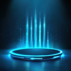 Futuristic Neon Blue Light Stage Platform with Glowing Lines Background