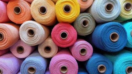 Vibrant Colorful Yarn Rolls: A Textile Tapestry