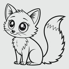 Cute Sad Fox Cartoon line art Vector Illustration 