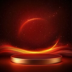 Fototapeta premium Red and Gold Award Ceremony Podium with Abstract Background