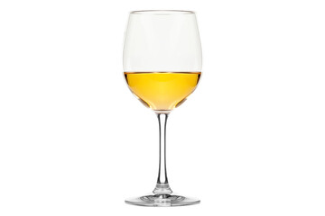 A glass with white wine isolated on white background. Rose wine splashing in glassware.