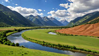 Vallée paisible entourée de montagnes