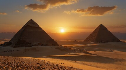 The Sun Setting Behind The Ancient Egyptian Pyramids