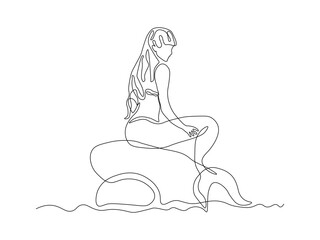 Abstract mythical mermaid, continuous single one line art hand drawing sketch logo