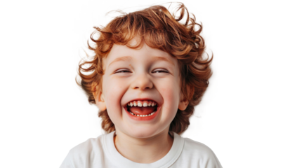 Portrait of a happy kid smiling and laughing on a transparent background