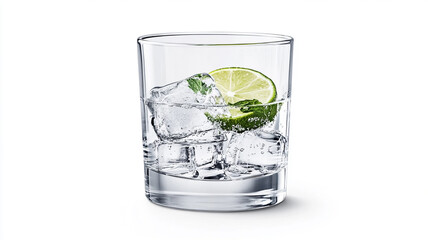 glass mojito cocktail: ice, lime, mint isolated on white background