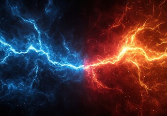 Obraz premium Clashing blue and red energy, fire and ice abstract background.