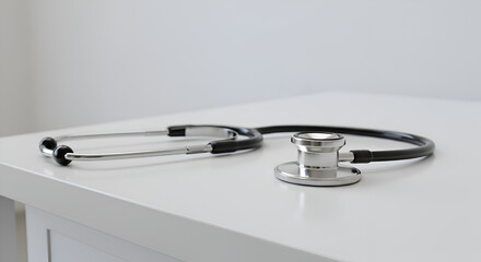 Polished Metal Stethoscope Chest Piece Resting on Hospital Bedside Table