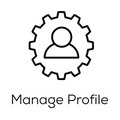 Manage Profile Icon - Gear and User Representing Account and System Settings - Editable Stroke Vector Line icon
