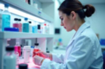 Blur background of abstract cosmetic laboratory. Chemical laboratory research. Nature cosmetics