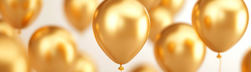 A collection of shiny gold balloons floating gracefully, symbolizing celebration and joy in various events.