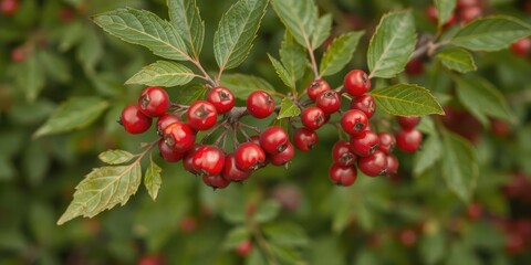 Obraz premium Close-up of a linden tilia cordata branch with vibrant red berries in a natural setting, fall, outdoors