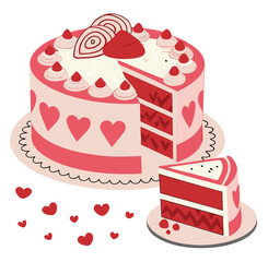Delicious Valentines Cake for Love Celebration, coquette cake, vintage cake, wedding cake, birthday cake, heart cake. Sweet Treat for Romantic Occasions, Valentines Day design illustration clipart 