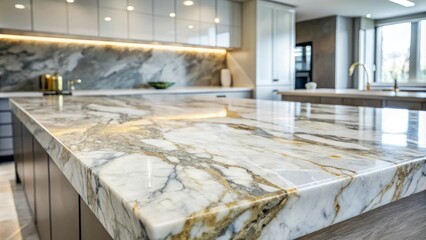 Close-up of marble countertop featuring intricate veining and subtle grain, kitchen decor, decorative pattern, close-up photography, interior design inspiration, materials science
