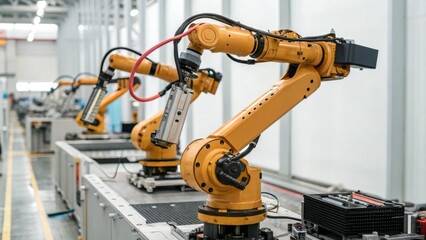 Close-up of robotic arms and mechanical limbs, manufacturing process, factory automation, robotic arm, robotics