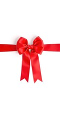 Bright red ribbon with a perfectly tied bow on a clean white background, decorative, present