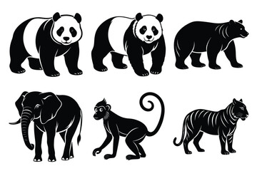 Wildlife animal silhouettes set isolated on white background