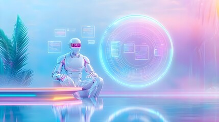 futuristic robot ai, digital interface - pastel colors/soft color p.
