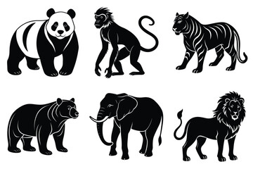 Wildlife animal silhouettes set isolated on white background