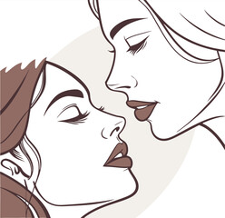 Romantic couple for realistic closeup sensual juicy lips cartoon, drawing, ink sketch, icon, design, icon graphics, vector, image, line head, line art, isolated silhouette vector illustration painting
