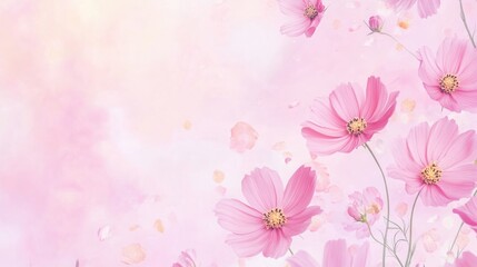 Fototapeta premium Pink Cosmos Flowers in a Soft Blurred Background