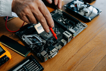 Repairing and upgrade mobile phone, electronic, computer hardware and technology concept.