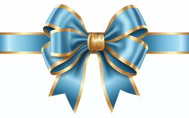 blue ribbon and bow with gold isolated on transparent or white background