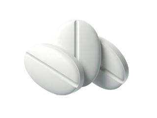 White oval shaped pills floating in the air, transparent png file