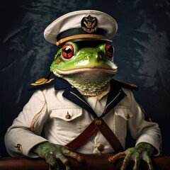the AI Image Generator, Frog Dressed as Navy Admiral Standing Proudly