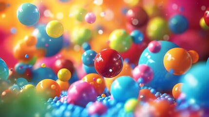 Colorful 3D spheres of various sizes appear to be floating in a weightless environment.