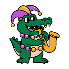 Mardi Gras Alligator Playing Saxophone Illustration © Khai