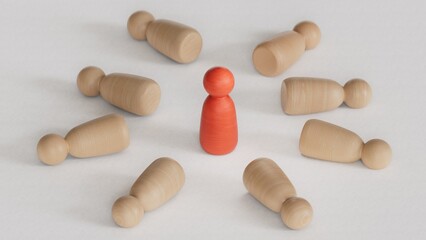 Success in business and leadership. Red figurine on a desk.Leadership with business success concept.3D rendering on white background.