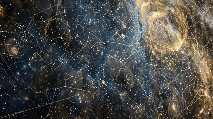 Abstract Constellation Map with Glowing Stars and Lines