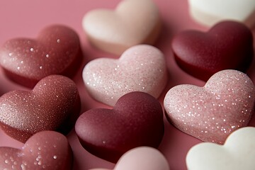 Fototapeta premium Romantic Hearts in Various Shades of Pink and Red.