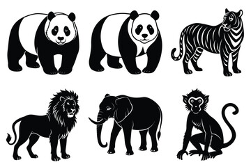 Wildlife animal silhouettes set isolated on white background