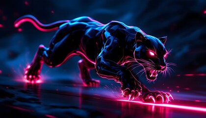 Neon Panther Artwork Digital Art Print