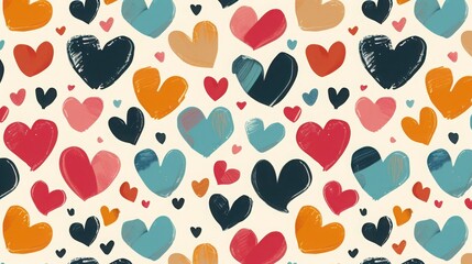 Fototapeta premium Colorful Seamless Heart Pattern Background with Brushstrokes