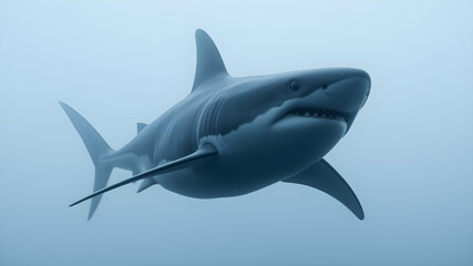 Shark in the sea, dramatic foggy photo. Generative AI