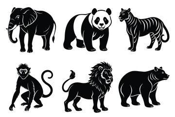 Naklejka premium Wildlife animal silhouettes set isolated on white background