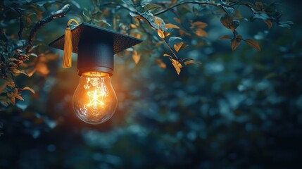 Lightbulb Education and Learning A lightbulb with a graduation cap on top, symbolizing academic achievement, educational success, and the pursuit of knowledge.