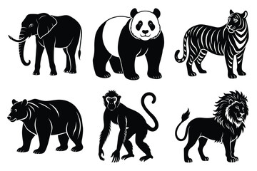 Naklejka premium Wildlife animal silhouettes set isolated on white background