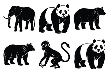 Wildlife animal silhouettes set isolated on white background