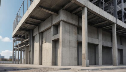 Close up of concrete and steel structure of a commercial building, urban, office, structure