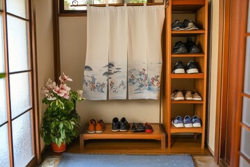 Japanese Entryway With Shoes And Plant