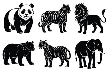 Wildlife animal silhouettes set isolated on white background