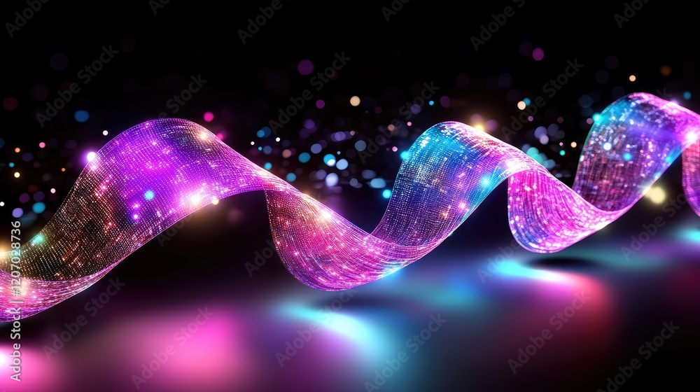 Poster abstract d visualization of an ai system converting glowing text prompts into vibrant images with dy